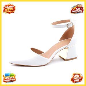 Pointed Toe Pumps Ankle Strap Chunky Low Heels Metal Lined Sandals Elegant